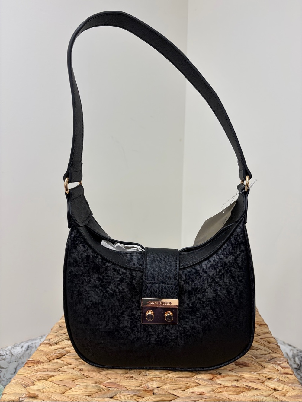 Anne Klein Black Shoulder Bag with Gold Hardware
